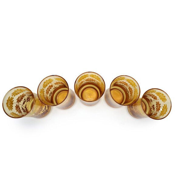 Vintage Libbey Amber Glass Daisy Drinking Glasses Cups 70s Yellow Brown x 5 - Picture 8 of 11